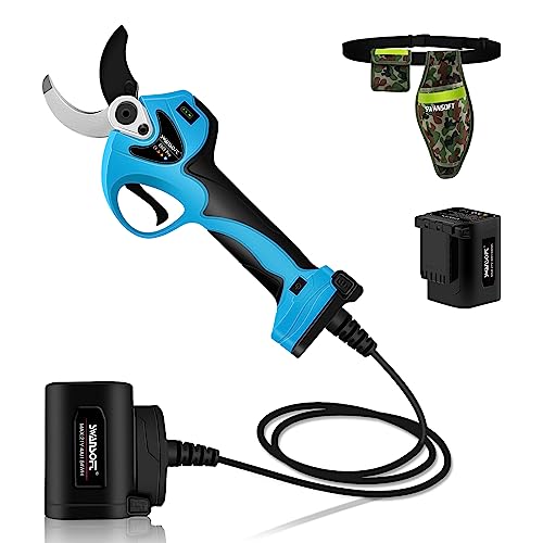 トリガー連動機能SWANSOFT プロ用電動バサミ切断径40mm 延長コード付き 21v 4000mAhリチウム電池付属 電動剪定鋏 太い枝の剪定に使用 果樹農家にお勧め (番号8605Pro、高枝切断延長ポールは別売りです)