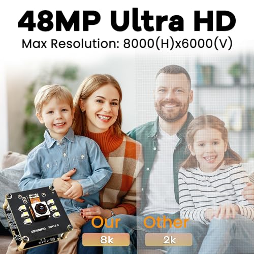 Historia 楽天市場店のELP 48MP USB カメラ 8K 高速オートフォーカス USB ウェブカメラ 70 度歪みなしレンズ USB カメラモジュール 6 個の白色 LED 付き PC コンピュータカメラプラグアンドプレイ ドキュメントスキャン顔認識用｜アングル2