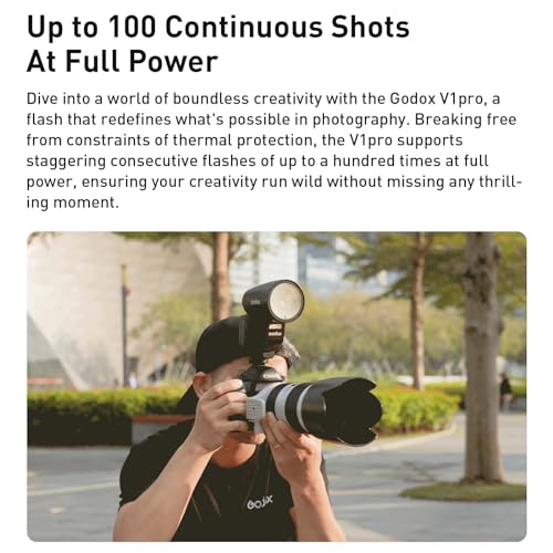 GODOX V1Pro-S TTL リチウムイオン丸頭カメラフラッシュ、1/8000HSS 76W 2.4GTTL ...