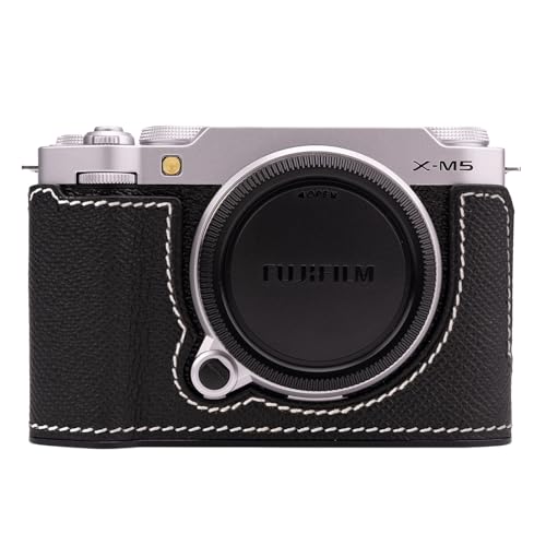 楽天Historia　楽天市場店CLC handmade 対応 FUJIFILM Fuji 富士 X-M5 専用 カメラケース カメラカバー カメラバッグ 本革 頭層牛革本体+メタルベースプレート （Black&White Line）