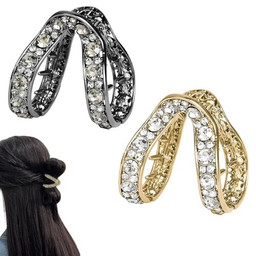 ZHEJIA ヘアクリップ 小さめ ポニーテールクリップ (2個セット) ヘアクロー ラインストーン ヘアピン ..