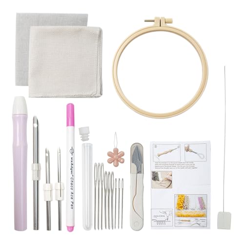 初心者向けパンチニードルキット 針糸通し刺繍 使いやすい刺繍キット 針糸通しと調節可能な布が付属 ガ..