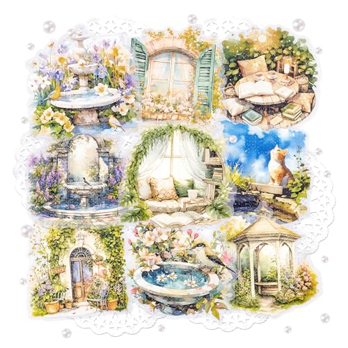 4パック ガーデンテーマ スクラップブック ステッカー 砂 グリッター テクスチャ 風景 デカール ジャー..