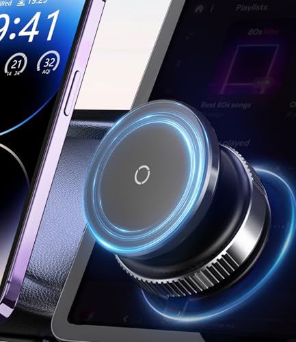 CloudValley 車スマホホルダー 360°調節可能 マグネット式ホルダー 回転式吸盤付き [Magsafe対応] iPhone & Android用車載電話マウント ダッシュボード&フロントガラス用強力真空吸引,ブラック
