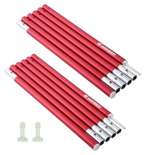 アルミポール AVOFOREST タープポール 直径19MM 軽量 2本セット 最長204cm 6節連結 コンパクト 持ち運び便利 アルマイト加工 収納バッグ付き テント タープ バイク/自転車キャンプ (赤色2本セット)