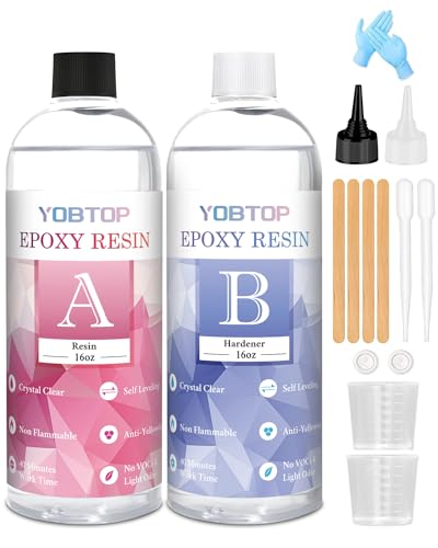 YOBTOP レジン液 2液性レジン液 大容量 948ml/32oz エポキシ樹脂 ハードタイプ 高い透明 気泡なし 黄変なし DIY 手芸用品 イヤリング ネックレス レジン セット 低刺激性 混合比率1:1