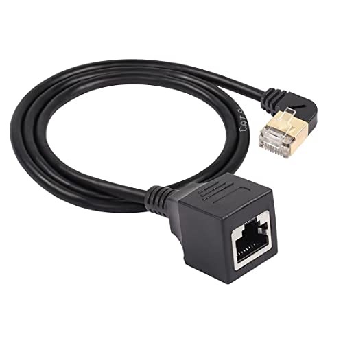 SinLoonイーサネット拡張ケーブル、Cat8 LANケーブル、90°曲げLANケーブル高速40Gbps 2000Mhzネットワークケーブル、RJ45ネットワークブロッキング、ルータモデムテレビPCノートパソコン用オス/メスコネクタ0.5M(M/F Right)
