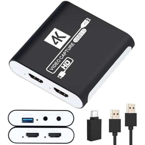 HDMI キャプチャーボード Switch対応 4K パススルー対応 1080P 60FPS USB 3.0 高速伝送 ビデオゲームキャプチャー ボード PC/PS4/PS5/Xbox/Wii U/ウェブカメラ/スマートフォン対応 Windows 7/8/10/11 Mac Linux Android iPad に対応、OBS