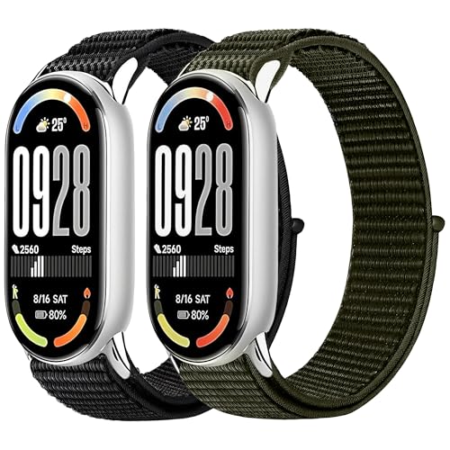 Rakuten - [Senlida] 2枚入りXiaomi Smart Band 10 9 8 対応 ナイロン製腕時計バンドパック 調節可能 洗濯可能 通気性 ソフトナイロンストラップ Mi Band 10/9/8 交換用リストバンド