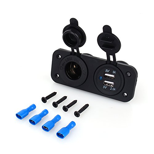 デュアルUSBカーソケット シガレットソケット付き 12V 2.0A / 1Aカーチャージャー電源コンセント 多機能パネルシガレットライターパネル マリンボートトラック車両ATV RV用