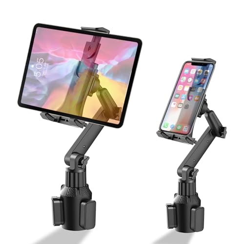 ANKDELL 車載 タブレットカップホルダー 令和8年新登場iPad 車用 ドリンクホルダー 伸縮アーム スタンド スイッチ固定 360度回転 携帯マウント 安定性 転落防止 防振 自由調節 取り付け簡単 4.5～8.5インチ全機種対応