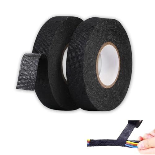 MircTuDou ハーネステープ 耐熱 布粘着テープ 19mm 幅 ×15m 2 個入り 車配線保護