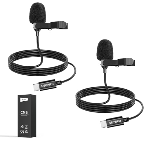 NEEWER ラベリア ラペルマイク 2枚 USB C 無指向性 プラグ&プレイ クリップオン 2mケーブル付き コンデンサーマイク ミニマイク コンパチブル iPhone 16 15 Pro Max/Androidスマホ/タブレット/PC インタビュー/