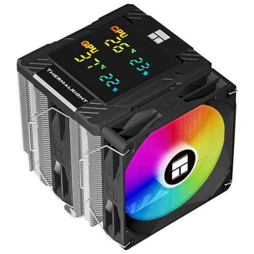 Thermalright Peerless Assassin 120 Digital Black CPU エア クーラー、デジタル スクリーン トップ カバー、6 ヒートパイプ コンピューター CPU クーラー、AM4/AM5、Intel LGA1700/1851/1150/1151/1200 用、PC クーラー - ブラック・[優れた放熱性] CPU 冷却は主にデジタル版のデュアルタワー ダブルファンと磁気トップカバーで構成されています。6 本の純銅ヒートパイプと純銅ベースは CPU の温度によく接触し、1850RPM の高速回転と組み合わせることで、ラジエーターは優れた放熱効果を発揮します・[CPU クーラーの仕様] モデル: Peerless Assassin 120 Digital ARGB Black、全体サイズ: 138x125x162mm、ファンサイズ: 120x120x28mm、ファン速度: 1850RPM 10%、風圧: 2.21mm H2O、風量: 88.89CFM、動作音: ≤25.6DB (A)、ファン電源インターフェース: 4PIN PWM、ラジエーターには S-FDB ベアリング付きのデュアルファンが装備されており、長寿命の特性があり、CPU ラジエーターの長期的な放熱を確保できます・[デュアルタワーデュアルファン冷却] CPUエアクーラーには高速デュアルファンが装備されており、1850RPMの速度、88.89CFMの大風量で、CPUの温度を簡単に放散できます。CPUファンにはPWMインテリジェント温度制御機能があり、固定速度を手動で調整する必要はありません。ファンの周りの柔らかいコーナーパッドは、ファンの動作中に発生する振動ノイズを低減できます・[TRCCソフトウェア] TRCCコントロールセンターは、CPUとGPUの温度と占有パラメータを自由に監視でき、データテキストは色を自由に調整できます。デジタルディスプレイボードの電源とデータ通信伝送は、マザーボードの9PIN USBインターフェースによって提供されます。ソフトウェアをインストールする前に、配線の整合性を確認してください。ソフトウェアは、公式サイトからダウンロードしてインストールできます・[幅広い互換性] CPU冷却はプラットフォームと互換性があります: AMD: AM4/AM5およびLGA1851/1700/1150/1151/1155/1156/1200。デュアルプラットフォームマウントクリップが付属しており、対応するプラットフォームに適切にインストールできます。説明書またはインストールチュートリアルに従ってインストールできます。(注: AMDプラットフォームのインストールには、マザーボードの元のバックプレーンを使用する必要がありますが、この製品には含まれていません)ブランド: THERMALRIGHT(サーマルライト)メーカー: THERMALRIGHTJAN: 0753947539781
