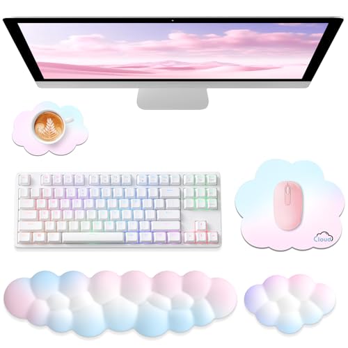 Sushret クラウドリストレスト 4点セット キーボード＆マウス用 PUレザー製メモリーフォーム マウスパッド付き 手首サポート レインボー・メモリーフォーム製コンピューターリストサポート：63D低反発メモリーフォームを使用し、圧力にやさしく反応して体重を均等に分散し、長期間使用しても形状を保ちます。手首への負担を軽減し、安定したクッション性のあるサポートを提供することで、長時間のタイピングやゲーム中も潰れることなく快適に使用でき、痛みの緩和にも役立ちます。・人間工学に基づいたクラウド形状 & 通気性のある質感：このキーボードクッションは、雲をイメージした形状で手首の自然なカーブに沿い、よりリラックスした正しい位置へ導き、圧力が集中するのを軽減します。クラウド型リストレストとして、凹凸のある表面が通気性を高め、ムレを抑えて快適さを向上させます。・4点セットのかわいいデスクアクセサリー：キーボードリストレスト、マウスリストレスト、マウスパッド、そしてお揃いのクラウドコースターが含まれています。この充実した4点セットは人間工学に基づいた快適さを提供し、スタイリッシュなギフトボックス入りで、ゲーミングやホームオフィスはもちろん、大切な方への贈り物にも最適です。・安定した使用を実現する滑り止めシリコンベース：キーボードリストパッドとマウスリストパッドにはシリコン製のベースを採用し、デスク表面をしっかりグリップしてタイピングやゲーム中のズレを防ぎます。日常使用でも動かず、頻繁な位置調整の必要がなく、よりスムーズで集中できる作業環境を提供します。・防水ヴィーガンレザー表面：防水性と汗に強いヴィーガンレザーで覆われており、サッと拭くだけで簡単にお手入れできます。柔らかなパステルカラーのバリエーションがあり、あなたの個性や作業環境に合わせて選べます。このクラウドリストレストは、実用性とデザイン性を兼ね備え、細部までこだわった仕上がりです。ブランド: Sushretメーカー: Shantou Proton Engine Technology Co., Ltd型番: CWRS-02-M