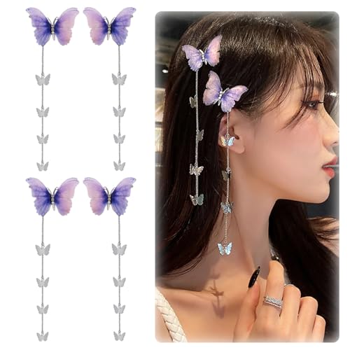 YANHUILAY 蝶 ヘアピン4本セット 蝶 ヘアクリップ 前髪クリップ 可愛い 髪飾り タッセル付き 揺れる 閃光を放つ 蝶 髪留め おしゃれ 人気 ヘアアクセサリー 浴衣 着物 誕生日 結婚式 パーティー 贈り物 レディース パープル・蝶 ヘアピン ヘアピンは蝶をモチーフにした人気のヘアアクセサリー、エレガントな蝶のデザインを特徴としており、あらゆる髪型に洗練されたタッチをもたらします。髪を飾り、ヘアスタイルを変えることで、あなたのヘアスタイルに追加の優雅さと洗練さを加えることができます。・高品質の素材蝶 ヘアクリップは高品質の合金材質を用いて作られ、丈夫で耐久性があり、変形しにくい、色褪せず、壊れにくい、長期的に使用することができる。グリップ力に優れ、髪をしっかりと掴むことができます、着心地がよく、髪を傷めない。・使いやすい完全に手作りで、精緻し美しいです。それに、握りやすく、髪をしっかりと握ることができる優れたグリップ。れらの綺麗な蝶 ヘアクリップはあなたの日常生活の中で身につけられます。子供も大人も使える可愛いヘアピンです。・幅広い用途結婚式、披露宴、诞生日、入学式、卒業式、通勤通学、二次会、成人式、発表会、舞台、撮影、パーティ等のイベントにも大活躍。キラキラして可愛い髪飾りは家族や友人やあなたの愛した人などへのプレゼントにも最適です。・品質保証商品の品質、カスタマーサービスにつきましても、全力を尽くし、ユーザーのご希望に沿うようにいたしたいと存じます。商品の問題がございましたら。最初に連絡してください、24時間以内にご返信を差し上げます。ブランド: YANHUILAYメーカー: YANHUILAY
