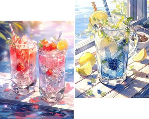 Amyaker ダイヤモンドアート キット 四角いビーズ 海辺のフルーツドリンク 2個セッ...