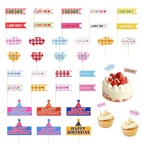 Liroyal ケーキトッパー ケーキ飾り (34枚) ケーキ挿入 フルーツピック 韓国風 果...