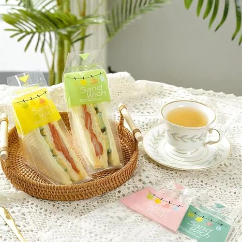 100枚 サンドイッチ用袋 三角サンド用袋 サンドイッチポリ OPP 三角ケーキ 三角パンなどの包装袋 可愛いプリント付きで 3色のデザインから選択可能 (グリーン) historia-10033372 Historia 楽天市場店 サンプル画像3