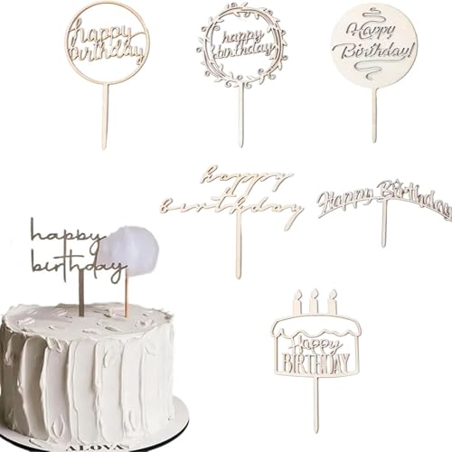 Mirhua 木製ケーキトッパー 誕生日ケーキ飾り ハッピーバースデー デコレーション...