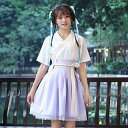 サマー ハンフー カジュアル ラベンダー 半袖 セミショート丈 漢服(3)