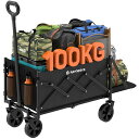 Raynesysキャリーワゴン小型容量65L-90L耐荷重100kg長物対応後部展開可アウトドアワゴン折り畳み式キャンプカートリアゲートあり自立収納静音キャンプ/砂浜/釣り/引越し/買い物/ゴミ出しBlack
