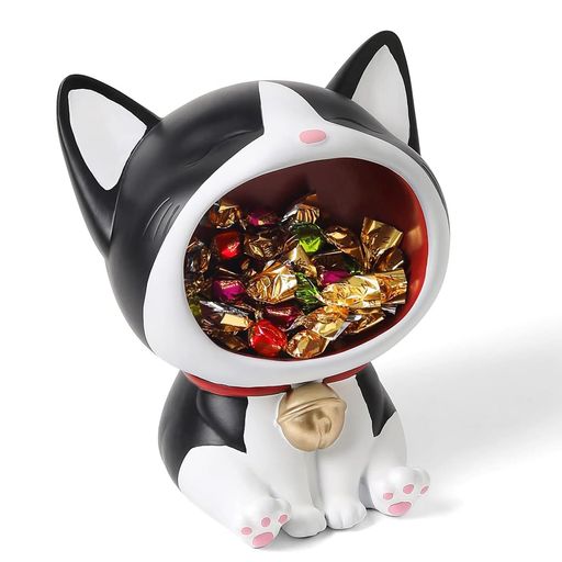 Vukayo皿を捧げるネコねこ猫ちゃんキー収納金属トレイ鍵置き小物収納玄関収納卓上置物収納トレイ動物像彫刻装飾玄関ペットサイトテープル化粧卓口紅スタンド財布コインキャンディー皿…