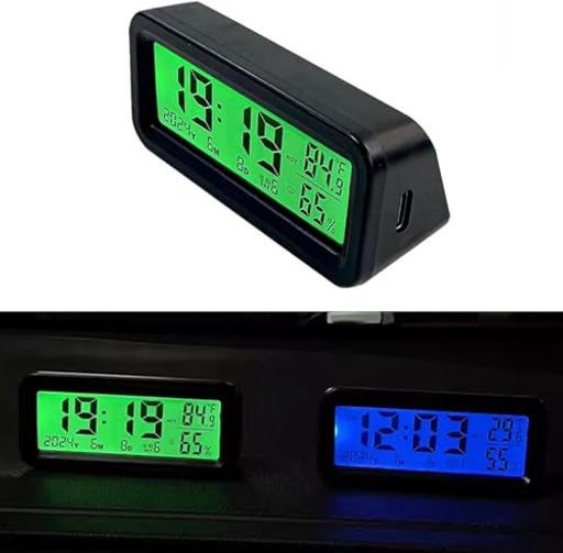 happykau車時計デジタル時計ソーラー電子時計車載時計二重色の光LEDバックライト4in1日付/時刻/温度/湿度表示カレンダー表示機能デジタル温度計夜でも見える光発光時計夜光多機能ソーラー…