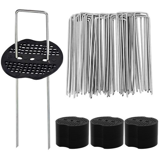 Yeeco防草シート固定ピン100本セットUピン杭15cm押さえピン黒丸付き人工芝園芸用農業用