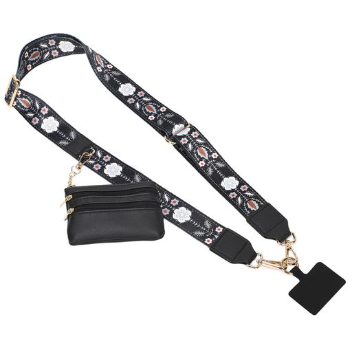 [Cosylive]スマホストラップショルダーストラップ太め財布調整可能取り外し肩掛けネックストラップスマホショルダーリストスト(ブラック1-スマホポーチ)