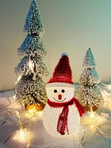 Lanito雪だるまランタン卓上置物LEDキャンドルライトクリスマス飾り卓上置物雰囲気作り部屋玄関飾り(赤..