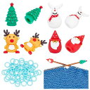 BENECREAT68点段数マーカークリスマス編み針キャップクリスマスツリー&サンタクロース&雪だるま&鹿棒針キャップ円形編みステッチメーカーリング編み針ストッ...