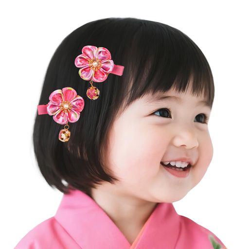 [OTAKUMARKET]髪飾り七五三三歳七歳クリップつまみ細工和装袴着物卒業式浴衣花キッズ子供こども女の子和装小物結婚式子供用髪飾り和風アクセサリー(ピンク)
