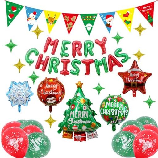 サムコスクリスマス飾りバルーン大容量51点セットメリークリスマス風船大きいクリスマス飾り付けChristmas部屋の装飾のセットかわいい雪だるま鈴サンタツリーお店イベントクリスマスデ…