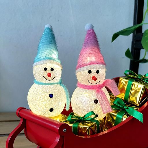 クリスマスライト雪だるまライト卓上置物ライトクリスマス飾りLEDライト2色セット[ピンク&ブルー夢幻の..
