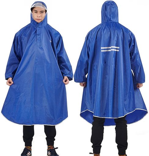 QIANレインコートレインポンチョ男女兼用メンズレディース自転車原付にはっ水雨具軽量通学通勤防汚防風収納袋付き(サファイア色) QIANレインコートレインポンチョ男女兼用メンズレディース自転車原付にはっ水雨具軽量通学通勤防汚防風収納袋付き(サファイア色)