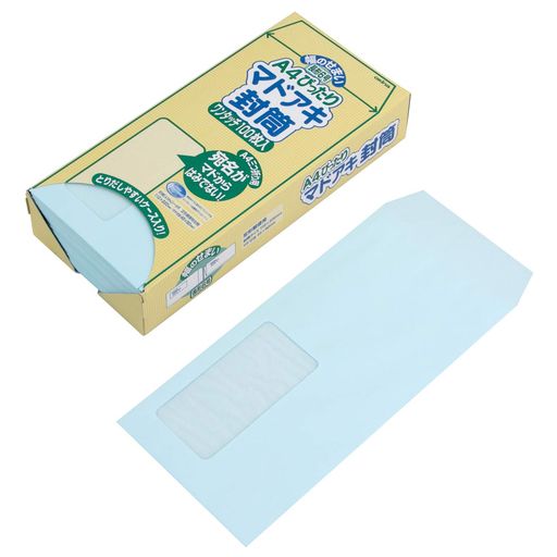 110mmx220mm 生産国:日本 ブルー 80g/m2 100枚入 A4判横3つ折封入可