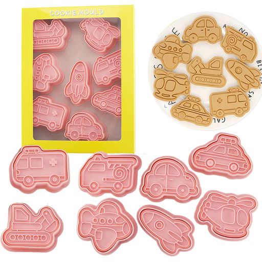 VitalBloomクッキー型抜き乗り物クッキー型車ロケッツバス救急車ショベルカーヘリコプター航空機製菓キ..