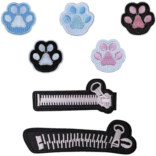 ジッパーパッチ刺繍パッチアイロンパッチ漫画猫の足パッチ装飾かわいい工芸品装飾漫画DIYパッチジッパ..