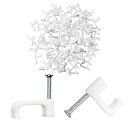 Fasttendケーブルステップルフラットケーブルクリップネイル釘止めタイプ配線収納ケーブル固定用方形角型ホワイト8mm100個入り