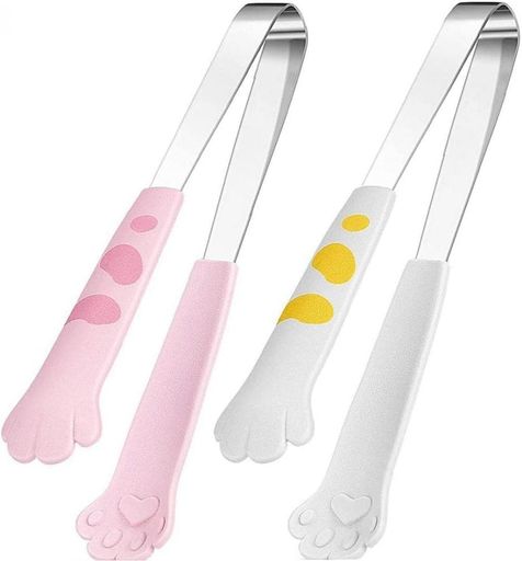【Bookwarm】猫の手トング2本セットステンレス製小型トングピンク–アペタイザー・BBQ・グリル・砂糖キューブ用猫キッチンアクセサリー(白色+ピ...