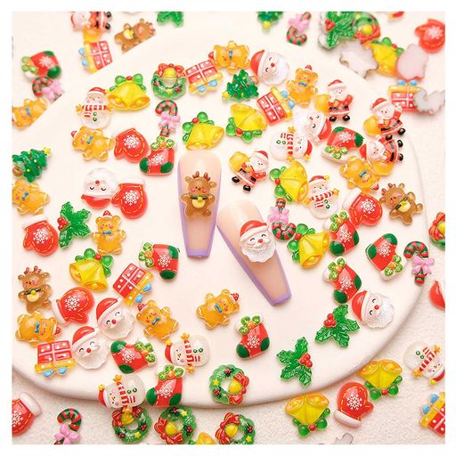 ネイルパーツクリスマス風50個セット3D立体クリスマス風クリスマスツリーサンタクロース雪だるまキャンディケーンクリスマスソックスリーストナカイネイルパーツレジン用ネイル装飾…