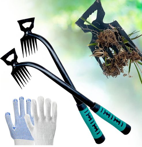 草取り道具熊手6歯2本セット園芸用品掘り起こし道具草刈りレーキキットステンレス製超軽量雑草除去ツー..