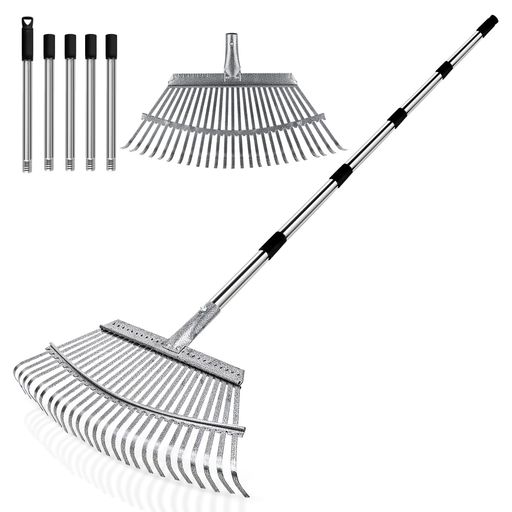 Vevesoas熊手レーキガーデンレーキ25爪ステンレス鋼4段階の長さ調節が可能92cm-184cm吊り下げ式使用す..