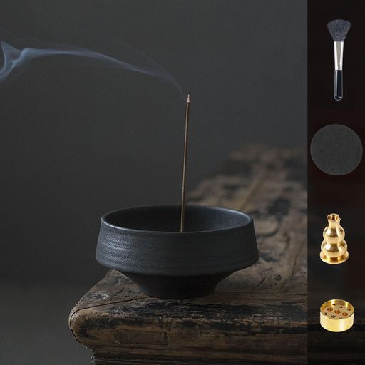 Nannlia直径13cmお香立ておしゃれ陶器製香炉線香立てインテリア高級御洒落和風室内仏壇用(ブラック)