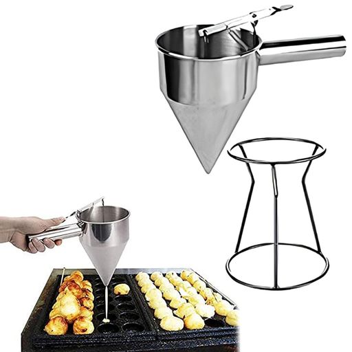 チャッキリ種落しロート漏斗ステンレス製たこ焼きツールスタンド付きチャッキリたこ焼きツール注ぎ口利..