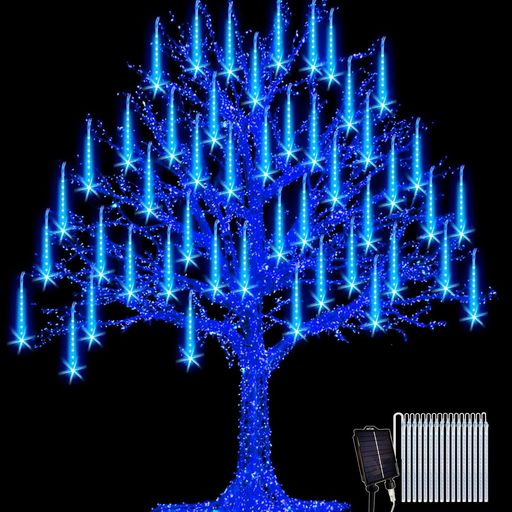 TonnaliソーラーLED流星群レインライト防水16チューブ30cm384LEDつららイルミネーション省エネハロウィン飾りガーデンスツリー電飾クリスマス誕生日・結婚式・庭・パーティー飾り