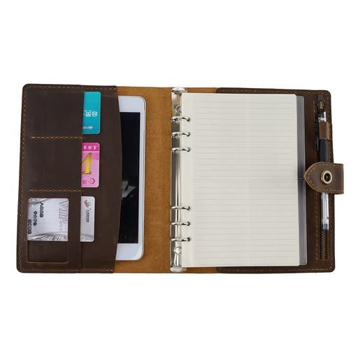 システム手帳A5革2025年ミニ6穴リングバインダーノートレザーカバー手縫い手作りオリジナルメモ帳カー..