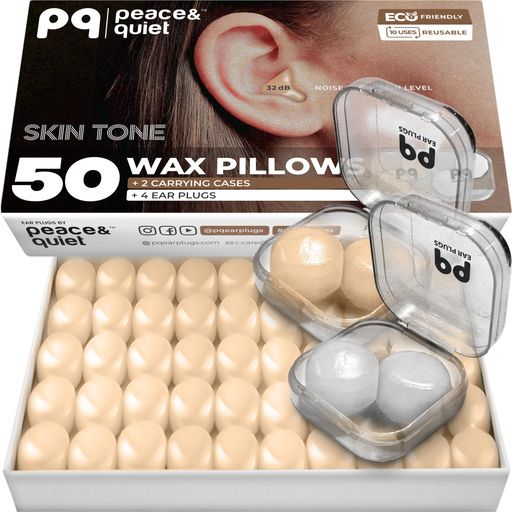 PQ Wax Ear Plugs for Sleeping, Swimming - 50 Noise Cancelling Silicone Gel Wax Earplugs for Sleep and Swimmers, Sound Blocking