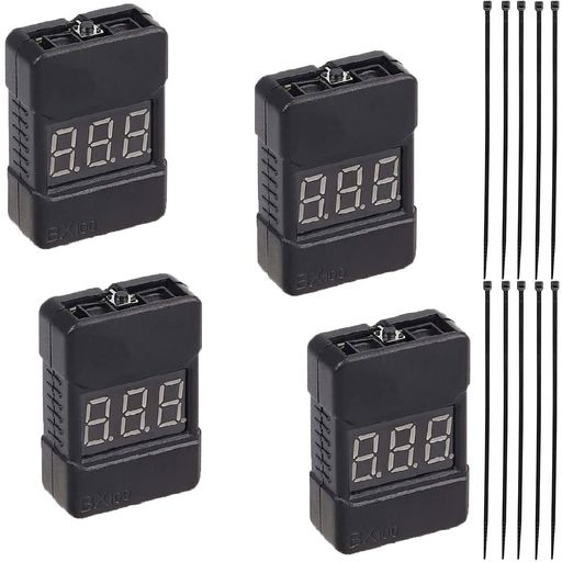 Youmile4個RCバッテリーテスター1-8SLipoリチウムイオンバッテリー電圧テスターLEDインジケータ付き電..